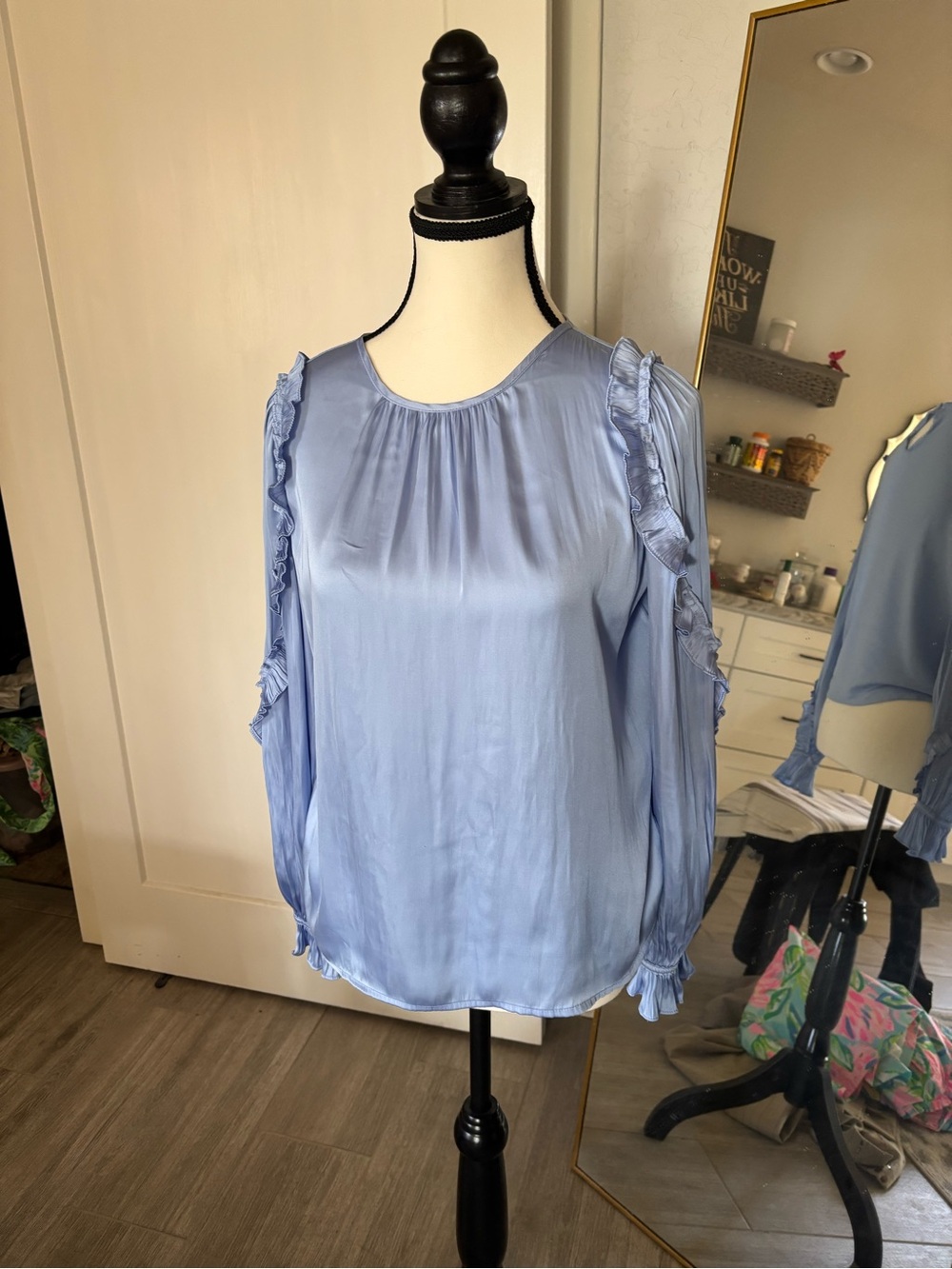 Loft Light Blue Ruffle Sleeve Women’s Blouse